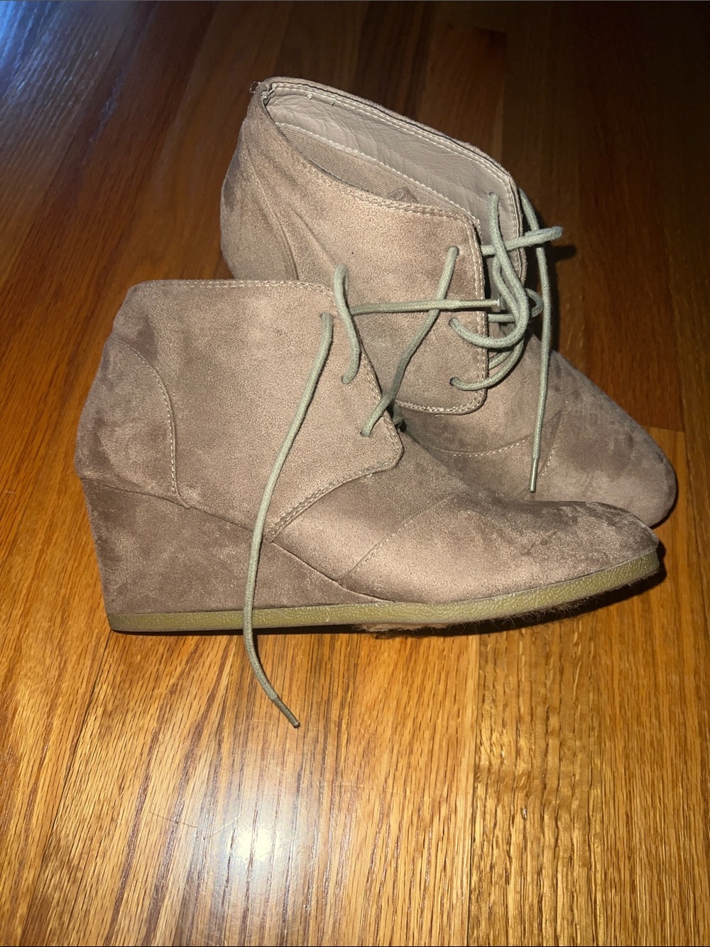 Women's Taupe Suede Wedge Ankle Boots with Laces